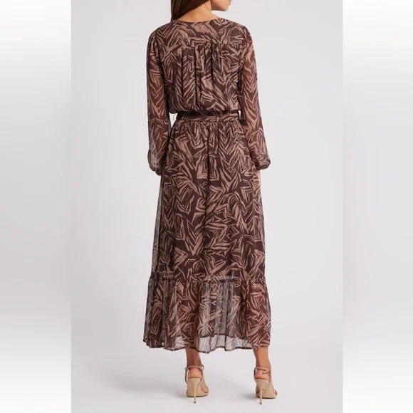 Chelsea28 Brown Long Sleeve Faux Wrap Dress - Picture 3 of 6